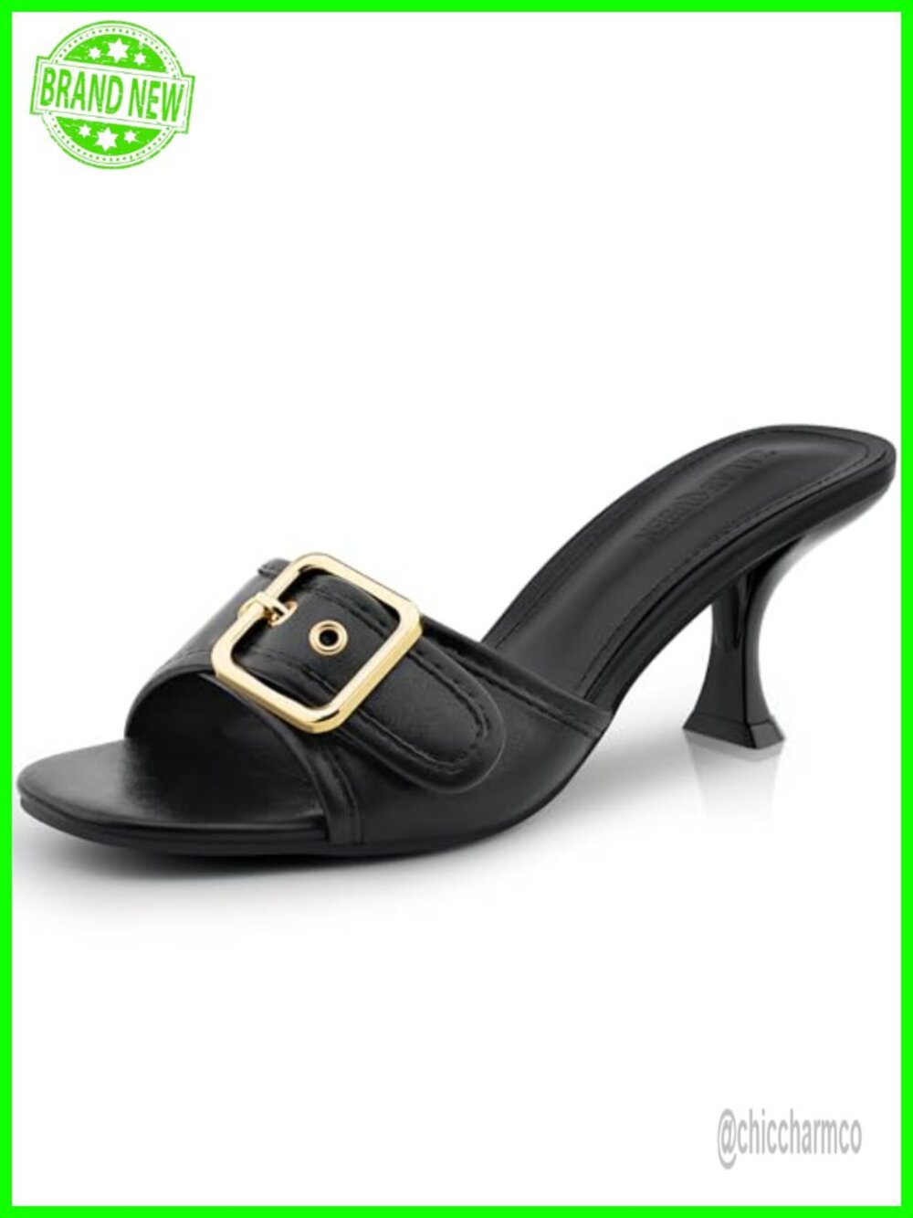 Kitten Heel Sandals Square Open Toe Faux Leather Slip On Mule Women's